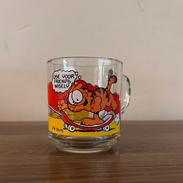 Vintage garfield McDonald’s mug 1978 clear glass Jim Davis retro kitchen decor Gen X Saturday mornings