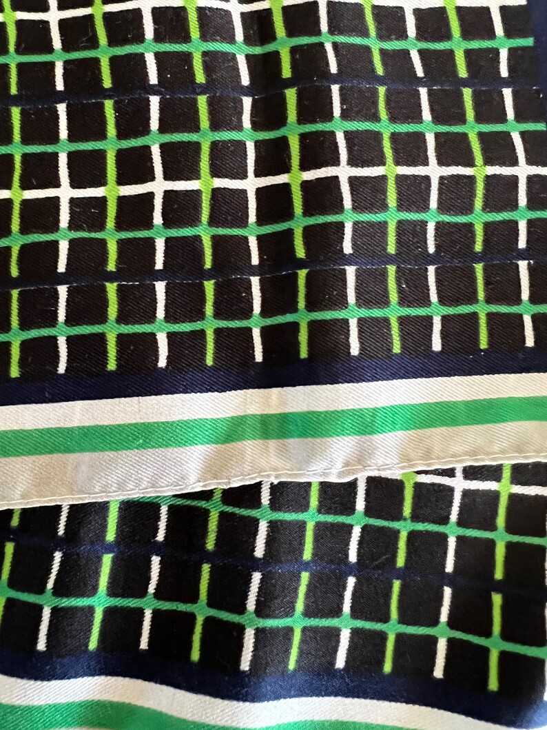 Vintage rectangle scarf black green grey mod motif plaid image 7