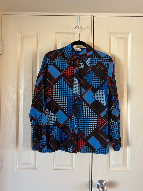 70s long sleeve button down top sized medium, pol… - image 2