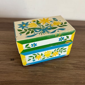 Vintage metal receta caja tulipanes sindicato mfg co retro cocina decoración shabby chic country cocina retro arte popular óxido angustiado