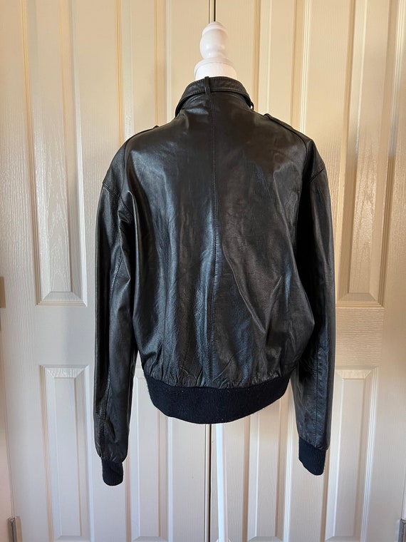 Vintage 80s black leather moto jacket, members on… - image 2