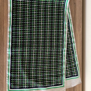 Vintage rectangle scarf black green grey mod motif plaid image 2