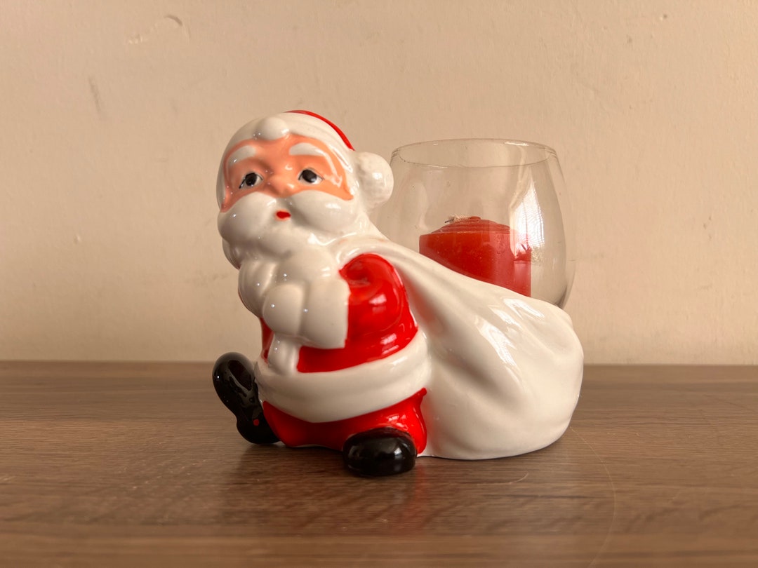Vintage Santa Claus Candle Holder Santa With His Sack Etsy