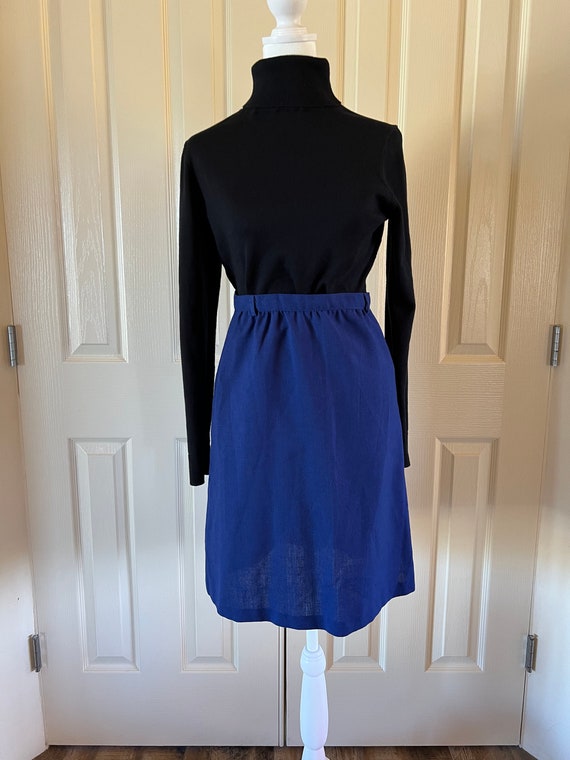 Vintage womens skirt, XS, blue a-line 60s knee le… - image 1