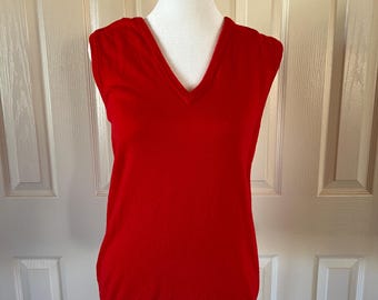 Vintage Red Wool Knit Sweater Vest - Made in Scotland - Size Small