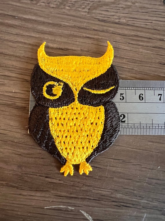 Vintage owl patch 2.75" sew on patch brown yellow… - image 3