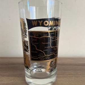 Vintage Wyoming Souvenir Glas Schwarz Gold 70er Jahre 6 "Nationalparks Yellowstone Grand Teton's American Southwestern Geschenk für Outdoor-Wanderer