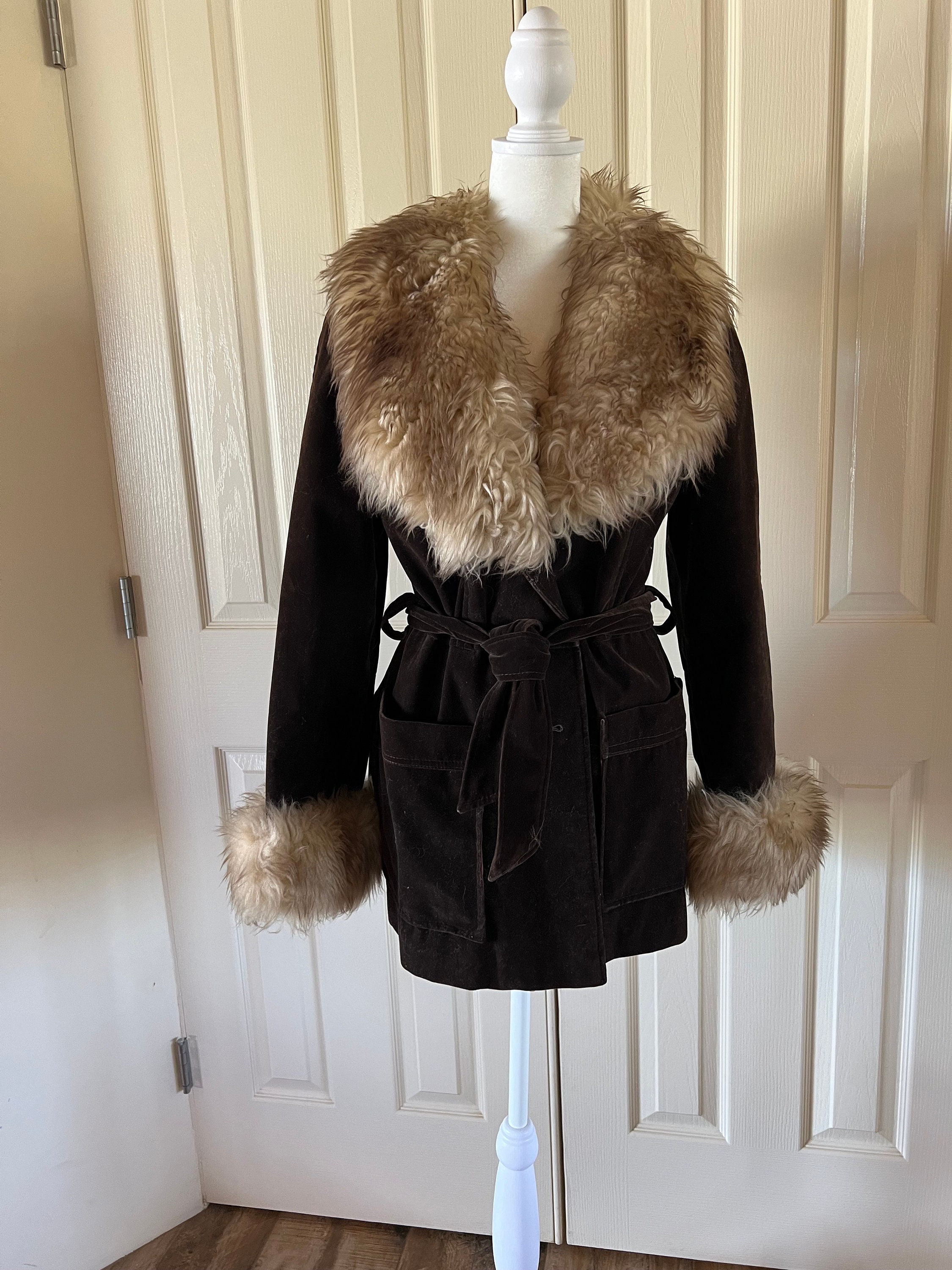 Womens Fur Trimmed Jacket Small Faux Suede Belted Fur Cuffs Collar 60s 70s Classic Mid Thigh Disco Hippie Gift for Girlfriend Etsy Canada