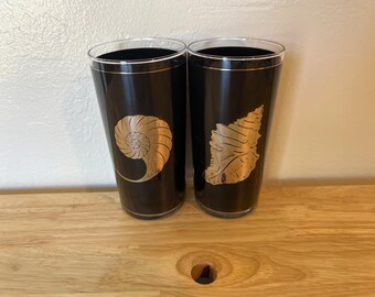 Vintage Culver Highball Highball Brille: Schwarze & Silber Muschelbecher