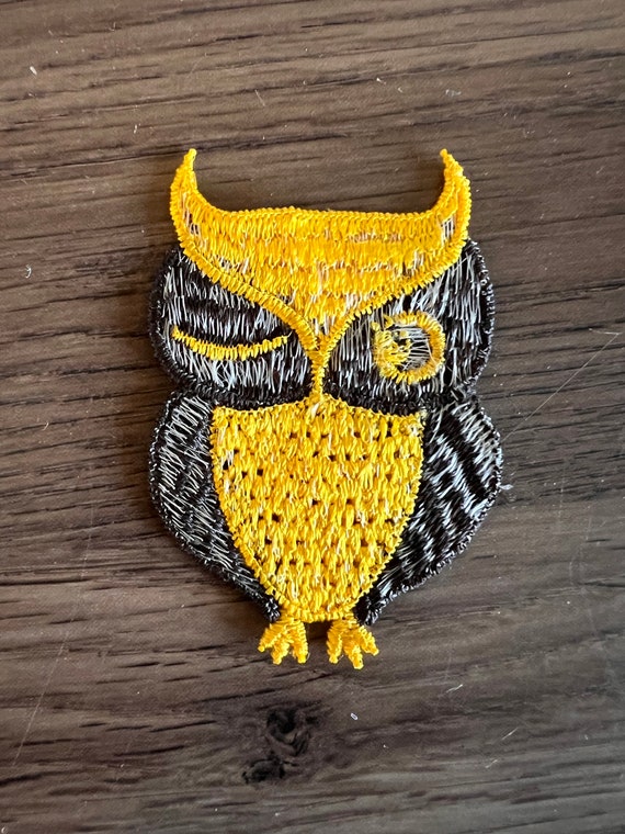 Vintage owl patch 2.75" sew on patch brown yellow… - image 4