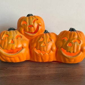 Vintage 4 pumpkin blow mold, light up jack o lanterns, retro Halloween decorations, original blow mold,