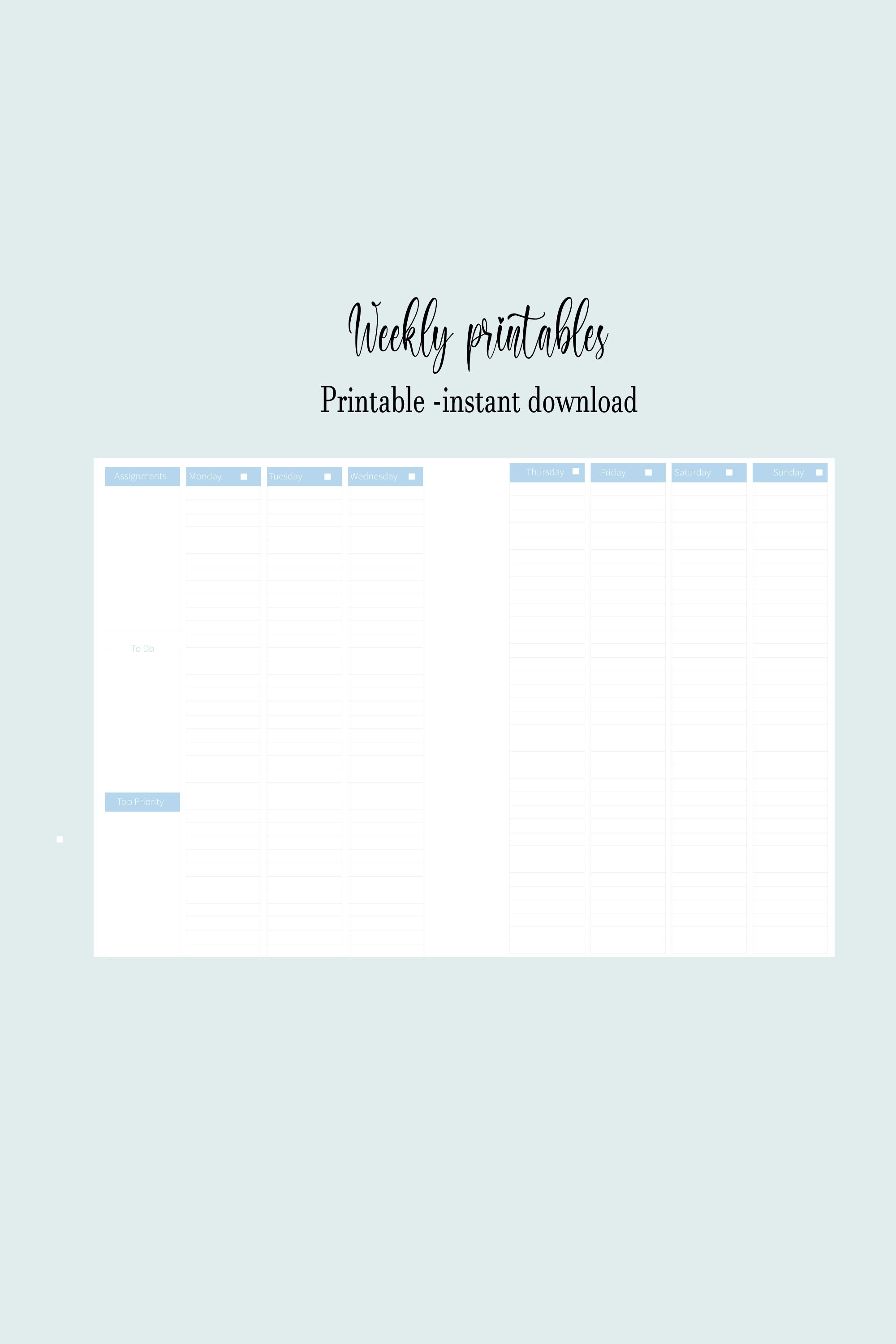 weekly planner pages weekly schedule printable planner etsy