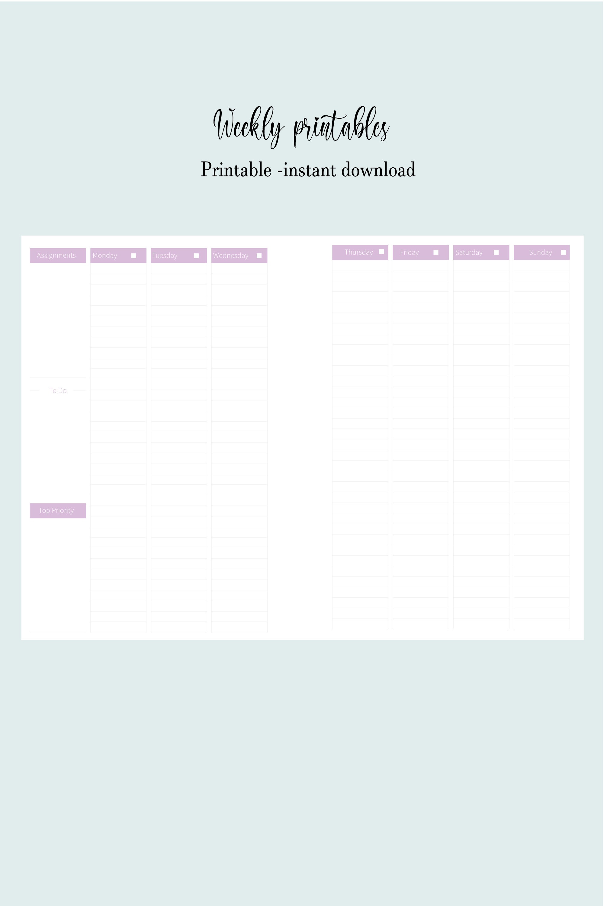 weekly planner pages weekly schedule printable planner etsy