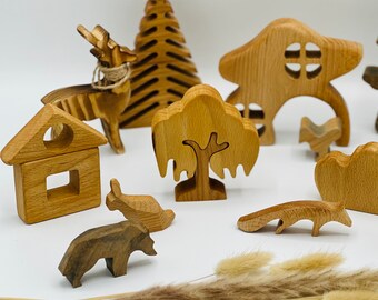 Wooden figures, wooden toys, wooden decorations, forest animals, wooden trees, wooden puzzles, educational toys