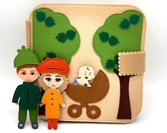Quiet Book Family, Silent Book, Busy Book Dollhouse, Dolls, Sensory Children&#39;s Book Montessori