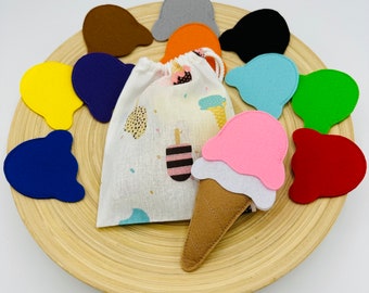 Children's game game ice cream parlor ice cream made of felt counting game Montessori activity toy shop accessories kitchen