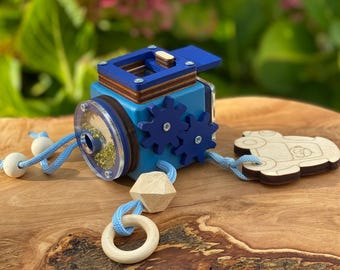 Activity cube, busy cube, play cube, wooden toy, children's toy, sensory toy