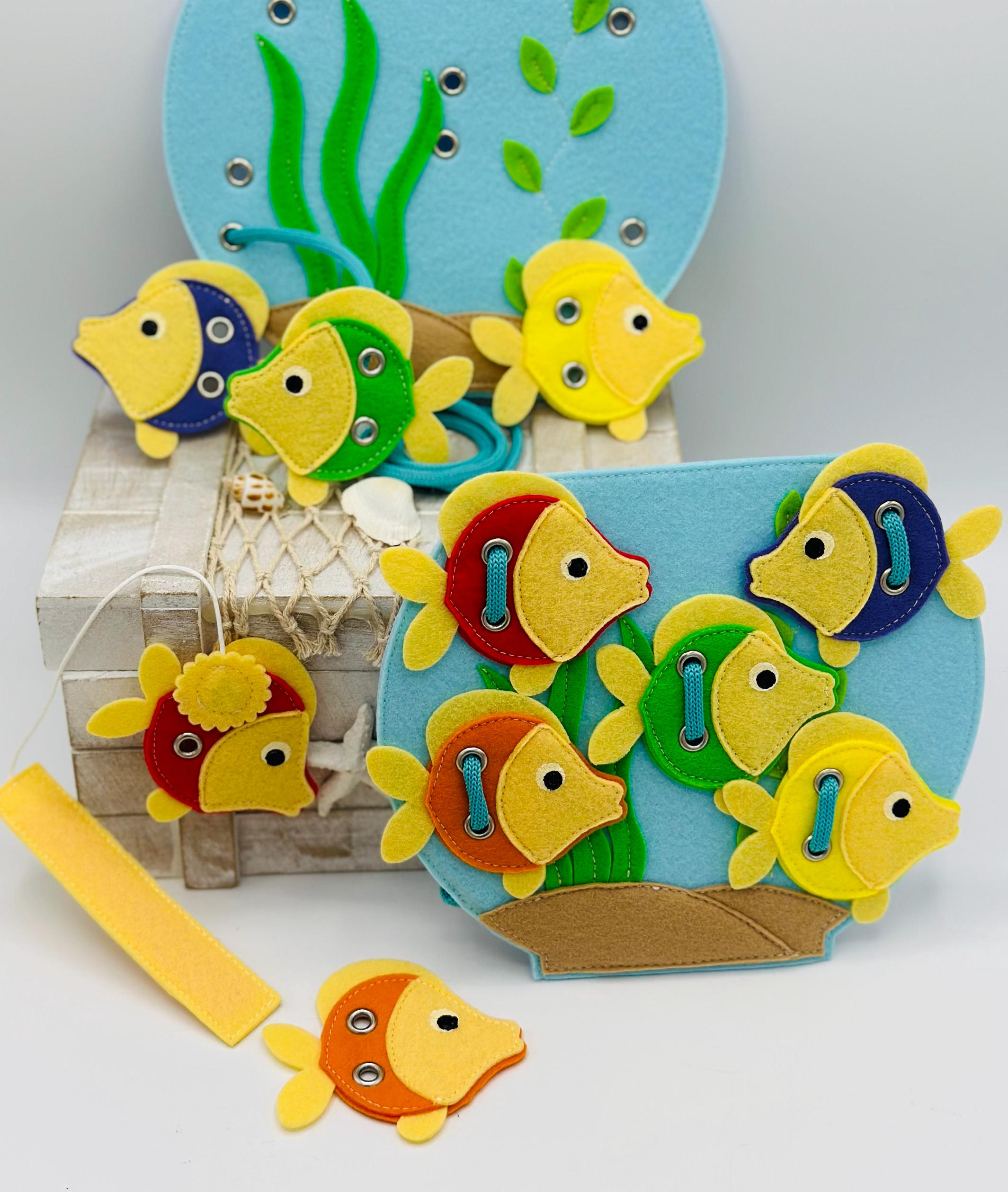 Magnetic fishing game, aquarium | Felt fish | Magnetic fishing rod | Montessori educational toy | Threading game | Magnetic felt fishing game