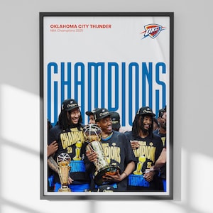 Poster dei campioni NBA 2025 degli Oklahoma City Thunder / Arte murale da basket / Stampa del campionato / Download digitale