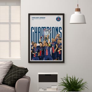 Affiche de la Ligue des champions 2025 du PSG | Art mural Paris Saint-Germain | Impression d'équipe de football | Décoration de trophée de football