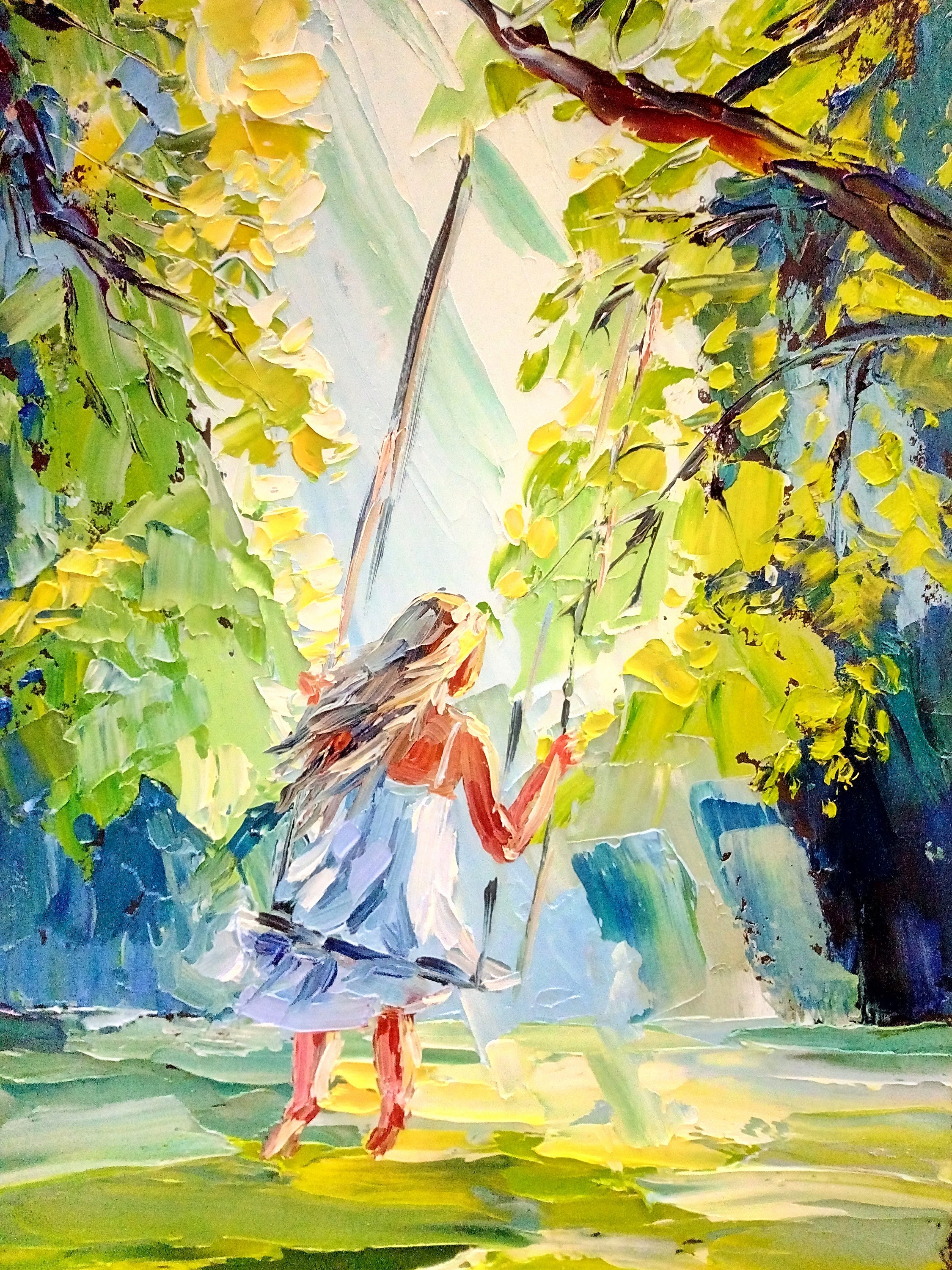 Girl on a swing painting Original art Women painting canvas Etsy