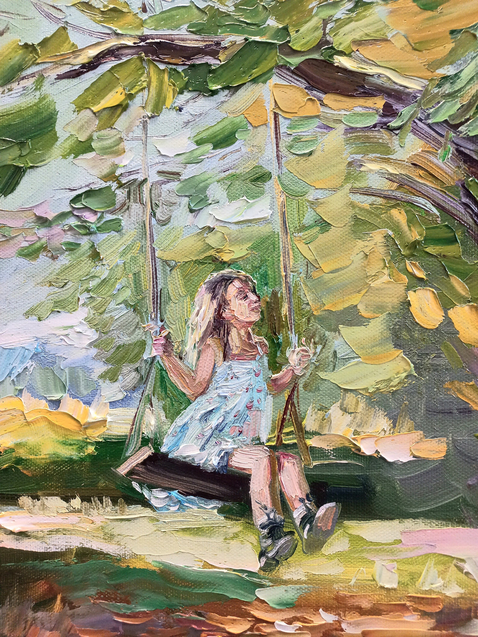 Girl on a Swing Painting Original Art Impressionist Art Etsy