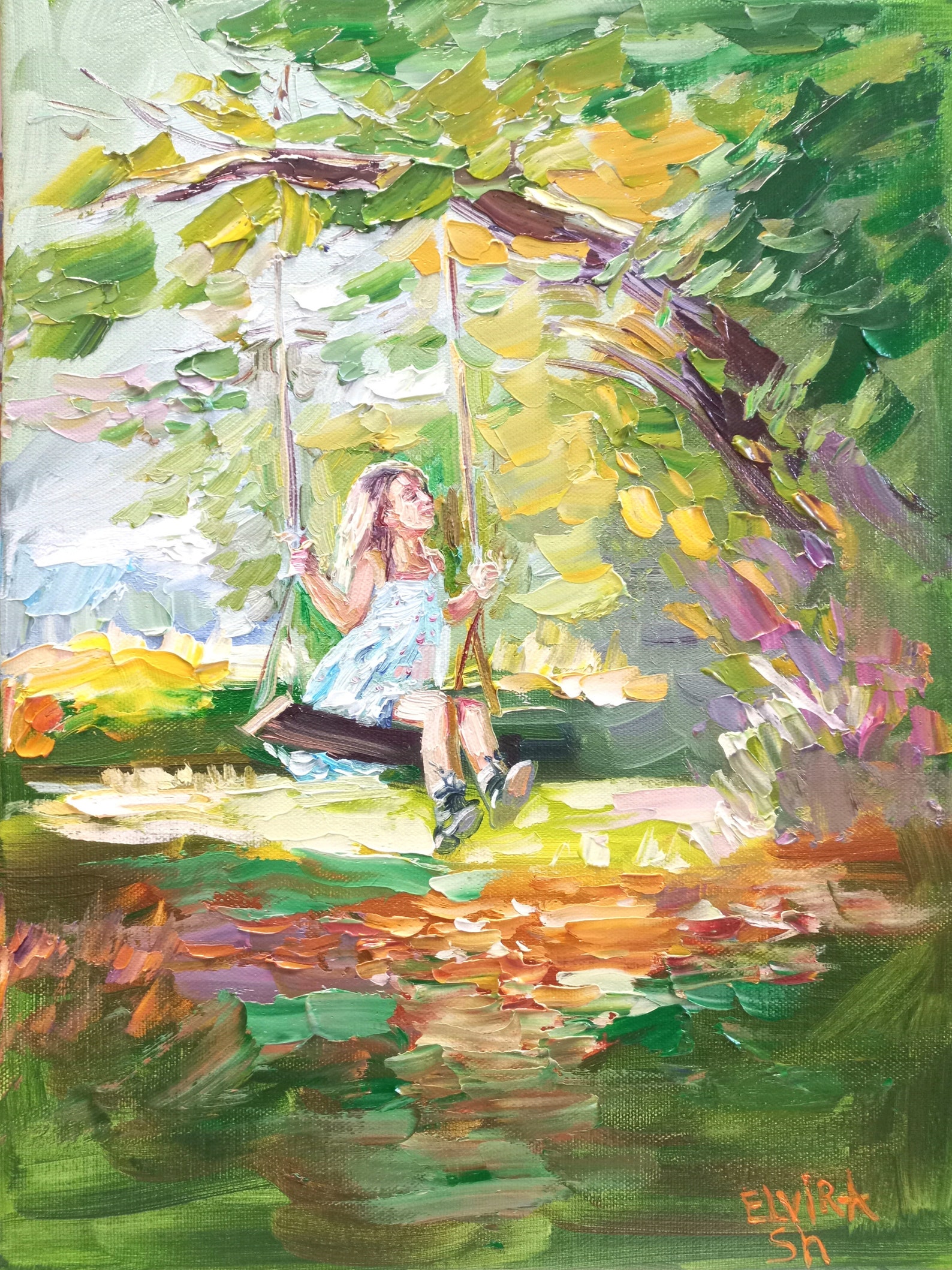 Girl on a Swing Painting Original Art Impressionist Art Etsy