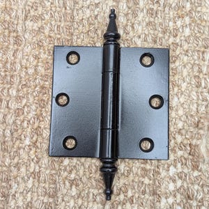 3 9/16&quot; x 3 3/8&quot; Antique Cast Iron With Brass Steeple Tip Hinge