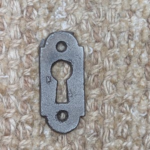 May include: A silver keyhole cover with a decorative design. The cover is made of metal and has a smooth, slightly textured surface.
