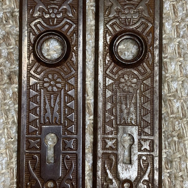 Pair Of Antique Stamped Steel Door Knob Plates