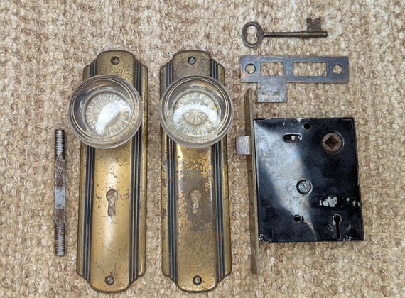 Antique Interior Mortise Lock Glass Door Knobs Brass Finish Door Knob Plates Strike Plate W key Etsy UK