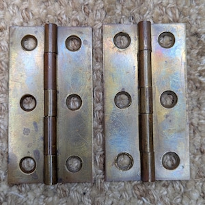 Pair Of 1 5/8&quot; x 3&quot; Antique Brass Cabinet Door Hinge