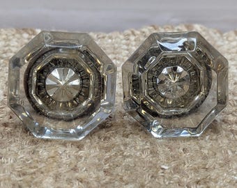 2 1/4 &quot;Antike Achteck Glastürknopf Set mit Messinghälsen Türbeschlägen