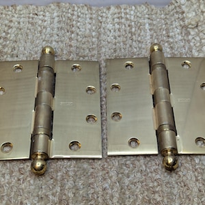 4 1/2&quot; x 5&quot; Pair Stanley Brass Plated Ball Tip Door Hinge Door Hardware