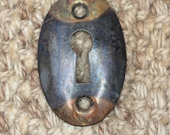 Antique Stamped Brass Key Hole Cover Escutcheon Flashed Copper