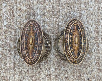 Antique Yale Cast Brass Oval Door Knob Set With Rosettes Circa 1899