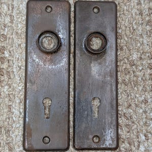 Para 1 5/8" x 5 1/2" antycznych stalowych tabliczek na klamki do drzwi