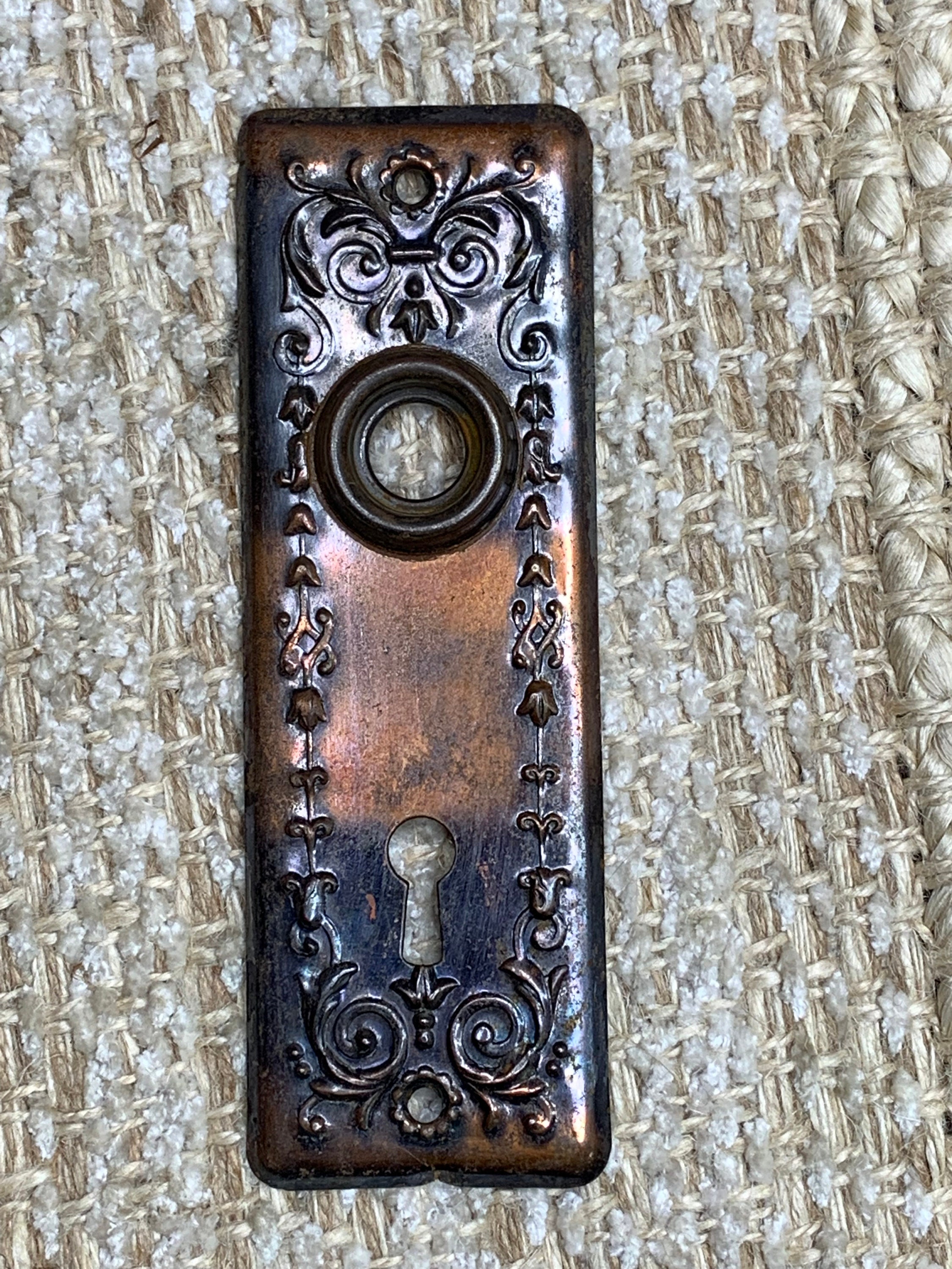 2 X 5 13/16 Antique Stamped Steel Door Knob Plate Hardwareflashed