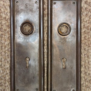 Pair Of Antique 2 7/16&quot; x 7 1/8&quot; Steel Door Knob Plate Hardware