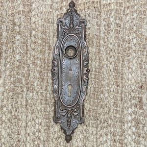 2 3/8&quot; x 8 3/4&quot; Antique Cast Iron Door Knob Plate Hardware #7858 1/2