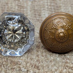 Antique Reading Brass Door Knob & Octagon Glass Door Knob Set Door Hardware Circa 1895