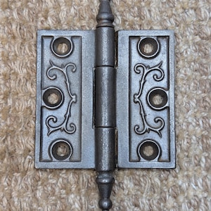 3&quot; x 3 1/2&quot; Antique Ornate Cast Iron Steeple Tip Hinge Door Hardware