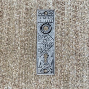 1 1/2&quot; x 5 3/8&quot; Antique Cast Iron Door Knob Plates Lockwood Hardware Circa 1886