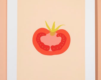 Tomato Cut in Half Illustration | Handmade Screen Print | minimalist | monochromatic | wall art decor | home | kitchen | living room | 9X12