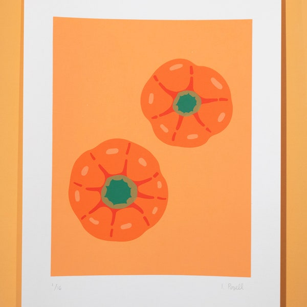 Orange Bell Pepper Illustration | Handmade Screen Print | modern wall art decor | unique design | vibrant colors | kitchen | 9X12