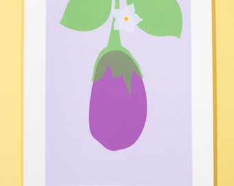 Purple Eggplant Illustration | Handmade Screen Print | unique gift | kitchen | modern wall art decor | 9X12