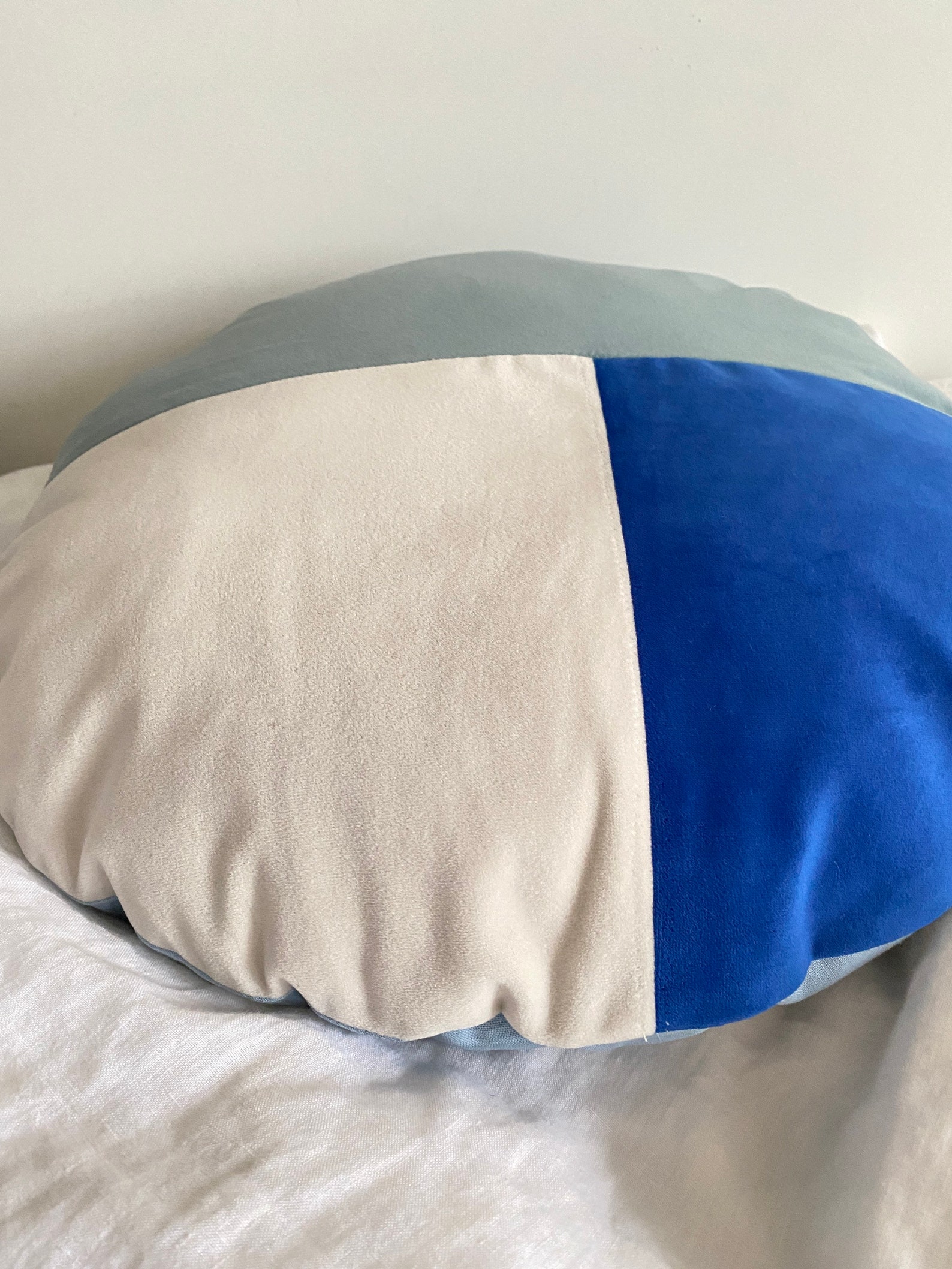 Round cushion cover velvet throw pillow color block blue and Etsy