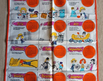 Tea towel calendar from 1969 humorous drawing of the redoute