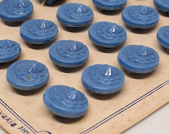 Ancienne carton de 24 boutons en verres superbes de couleur bleu