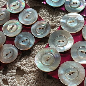 Cates of buttons in real blue mother-of-pearl, mm, on card, 1940's.mother of pearl buttons, image 2